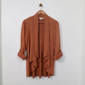 Women's Faux Suede Roll Tab Sleeve Waterfall Drape Cardigan Jacket Size L/XL